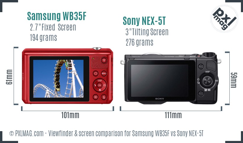 Samsung WB35F vs Sony NEX-5T Screen and Viewfinder comparison