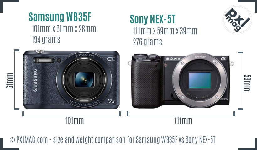 Samsung WB35F vs Sony NEX-5T size comparison