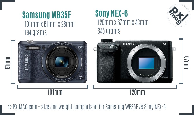 Samsung WB35F vs Sony NEX-6 size comparison Samsung WB35F vs Sony NEX-6 size comparison