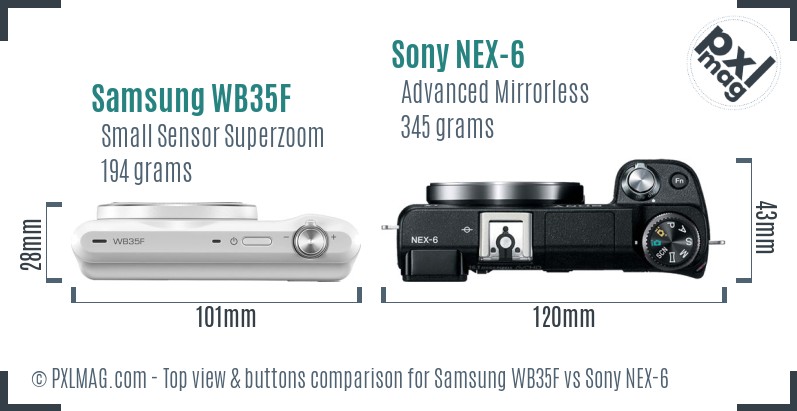 Samsung WB35F vs Sony NEX-6 top view buttons comparison