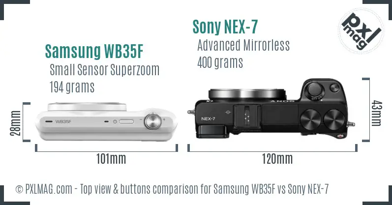 Samsung WB35F vs Sony NEX-7 top view buttons comparison