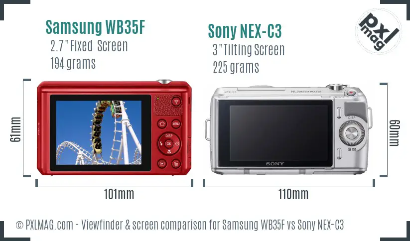 Samsung WB35F vs Sony NEX-C3 Screen and Viewfinder comparison