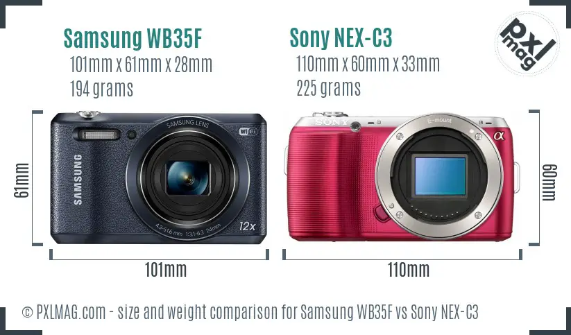Samsung WB35F vs Sony NEX-C3 size comparison