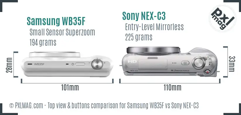 Samsung WB35F vs Sony NEX-C3 top view buttons comparison