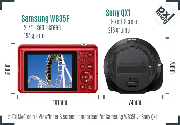 Samsung WB35F vs Sony QX1 Screen and Viewfinder comparison