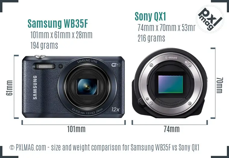 Samsung WB35F vs Sony QX1 size comparison