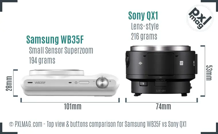 Samsung WB35F vs Sony QX1 top view buttons comparison