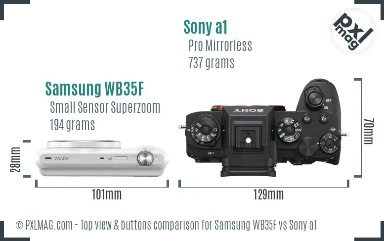Samsung WB35F vs Sony a1 top view buttons comparison