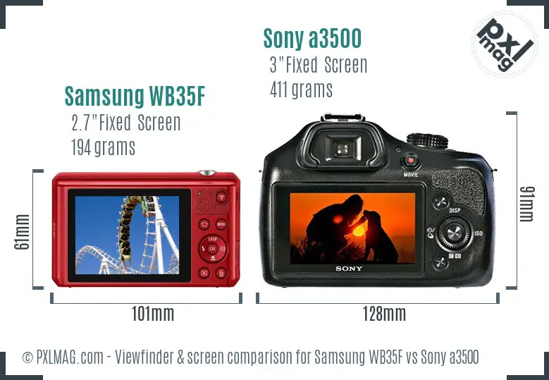 Samsung WB35F vs Sony a3500 Screen and Viewfinder comparison