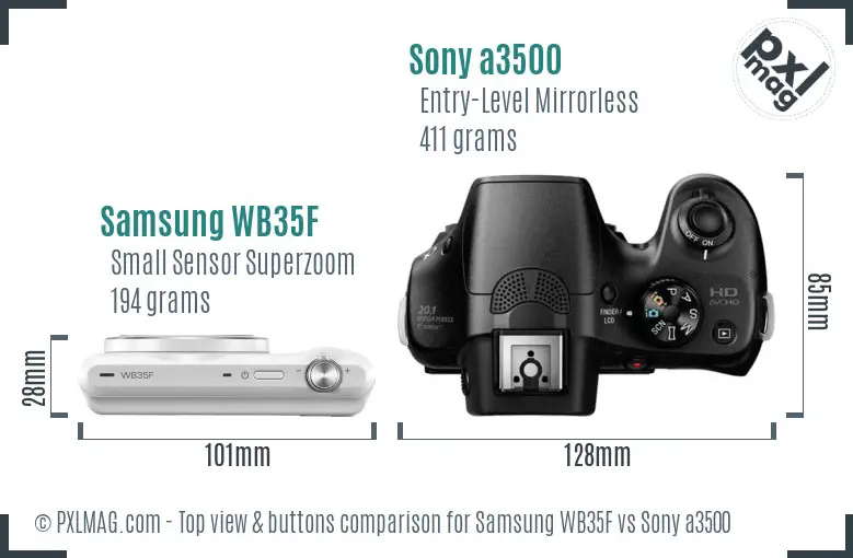 Samsung WB35F vs Sony a3500 top view buttons comparison