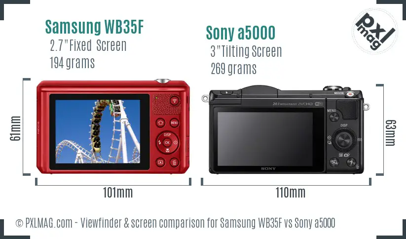 Samsung WB35F vs Sony a5000 Screen and Viewfinder comparison