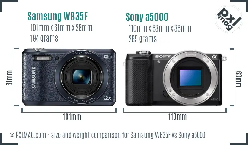 Samsung WB35F vs Sony a5000 size comparison