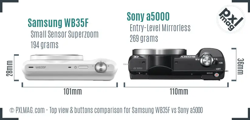 Samsung WB35F vs Sony a5000 top view buttons comparison