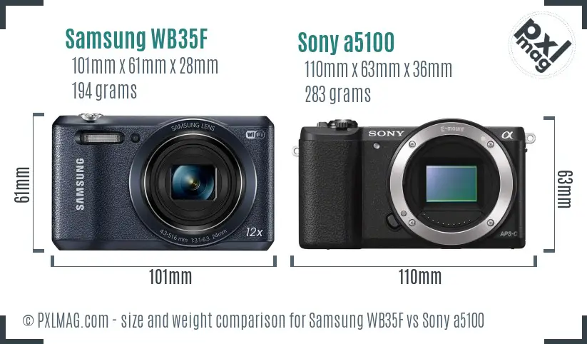 Samsung WB35F vs Sony a5100 size comparison