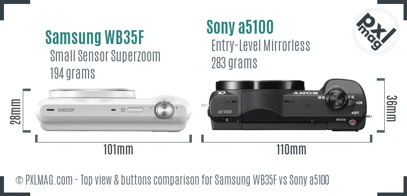 Samsung WB35F vs Sony a5100 top view buttons comparison