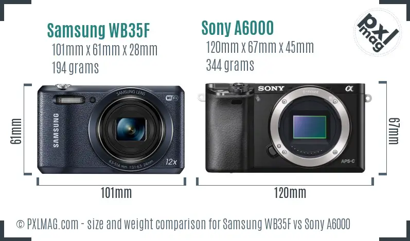 Samsung WB35F vs Sony A6000 size comparison