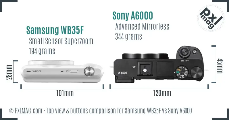 Samsung WB35F vs Sony A6000 top view buttons comparison