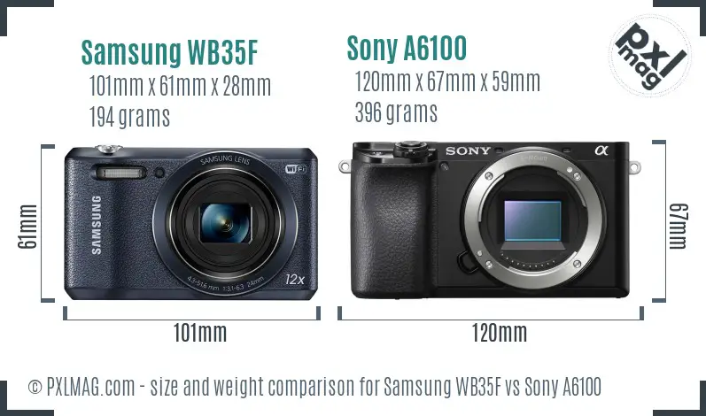 Samsung WB35F vs Sony A6100 size comparison