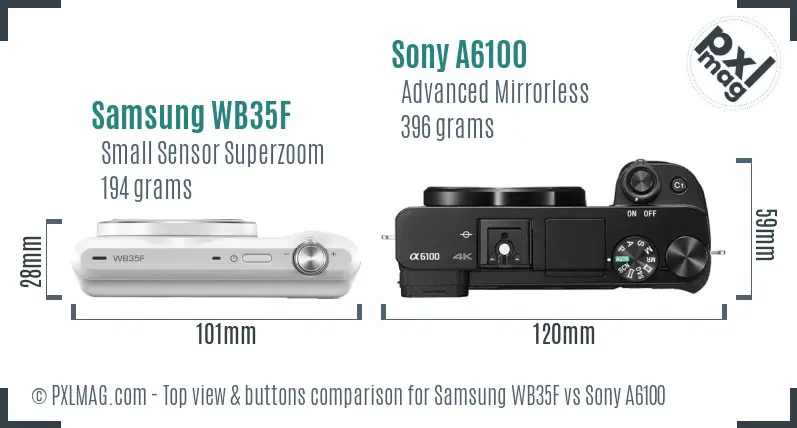 Samsung WB35F vs Sony A6100 top view buttons comparison