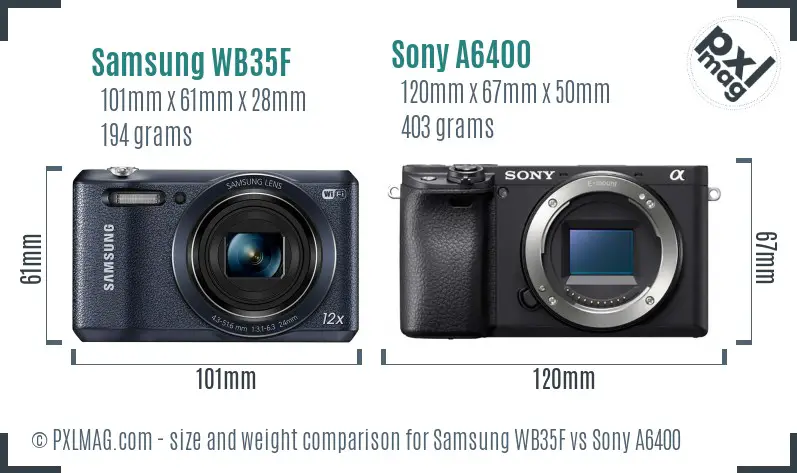 Samsung WB35F vs Sony A6400 size comparison Samsung WB35F vs Sony A6400 size comparison