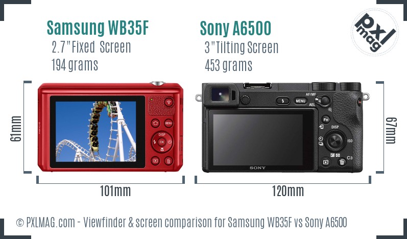 Samsung WB35F vs Sony A6500 Screen and Viewfinder comparison