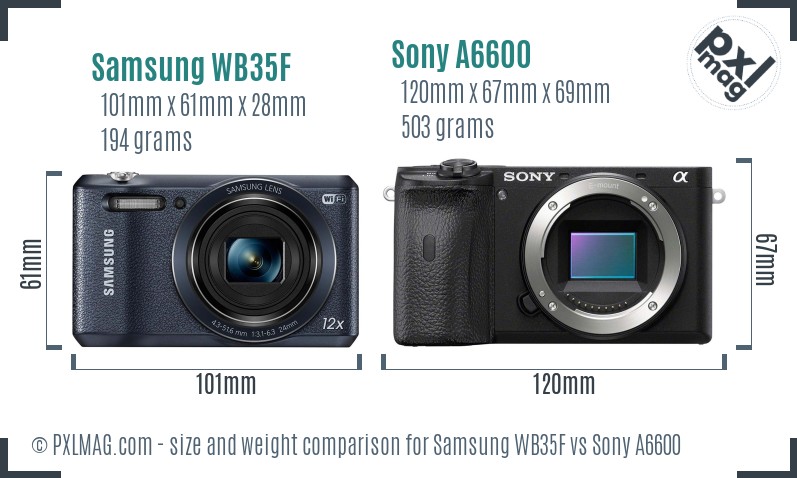 Samsung WB35F vs Sony A6600 size comparison