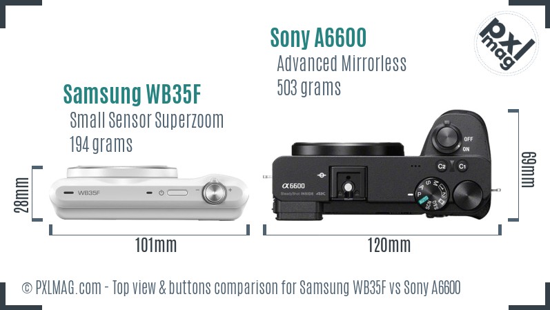 Samsung WB35F vs Sony A6600 top view buttons comparison