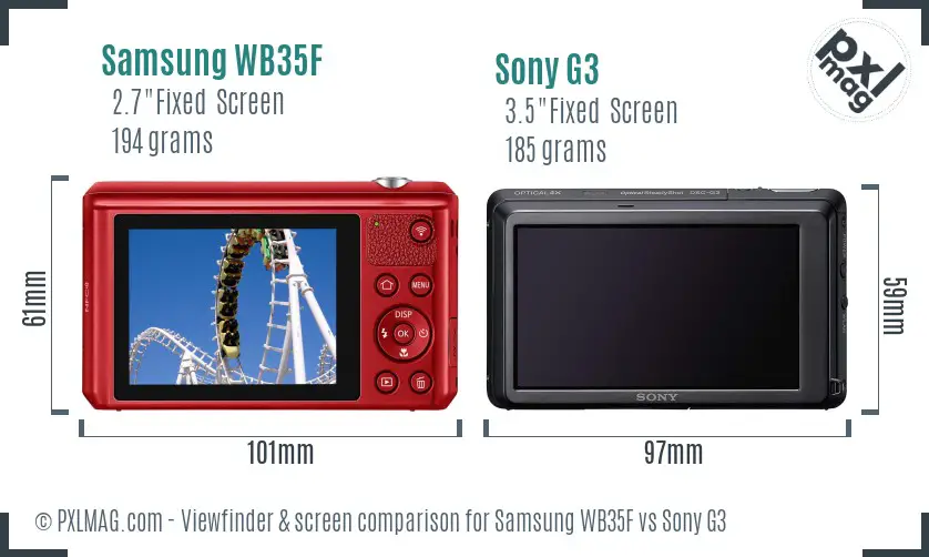 Samsung WB35F vs Sony G3 Screen and Viewfinder comparison