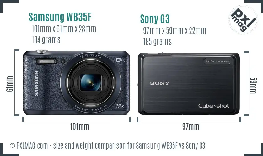 Samsung WB35F vs Sony G3 size comparison