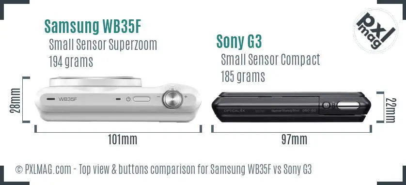 Samsung WB35F vs Sony G3 top view buttons comparison
