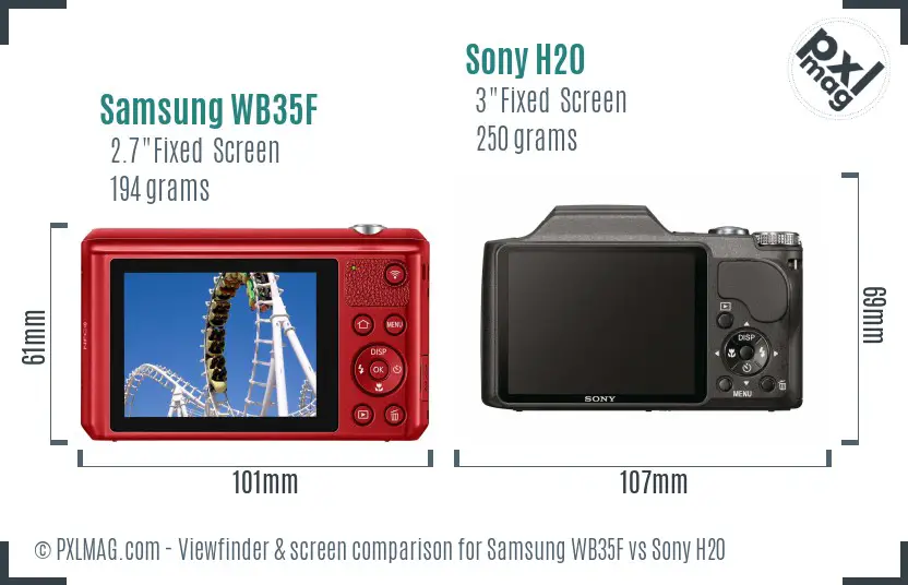 Samsung WB35F vs Sony H20 Screen and Viewfinder comparison