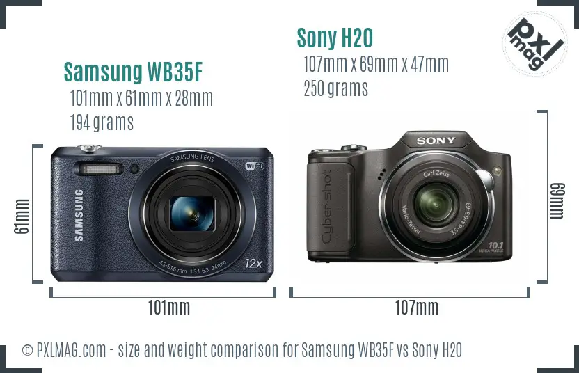 Samsung WB35F vs Sony H20 size comparison