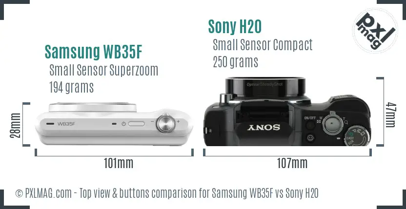 Samsung WB35F vs Sony H20 top view buttons comparison