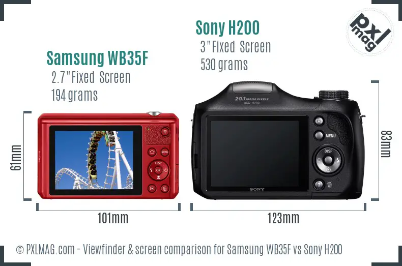 Samsung WB35F vs Sony H200 Screen and Viewfinder comparison