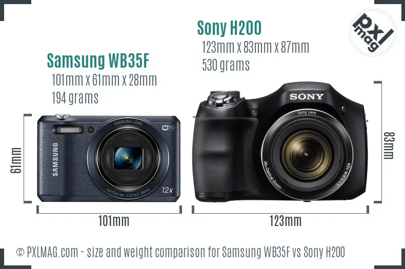Samsung WB35F vs Sony H200 size comparison