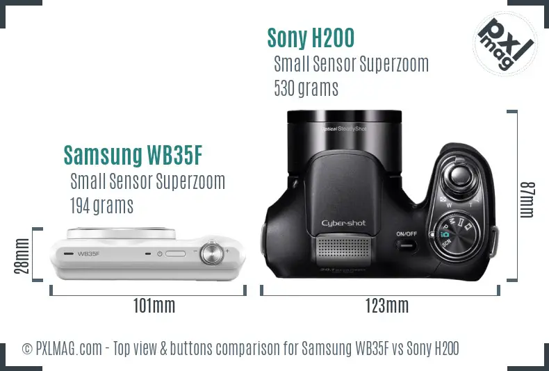 Samsung WB35F vs Sony H200 top view buttons comparison