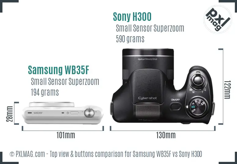 Samsung WB35F vs Sony H300 top view buttons comparison Samsung WB35F vs Sony H300 top view buttons comparison