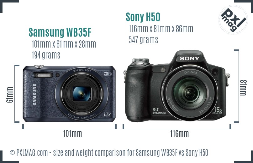 Samsung WB35F vs Sony H50 size comparison