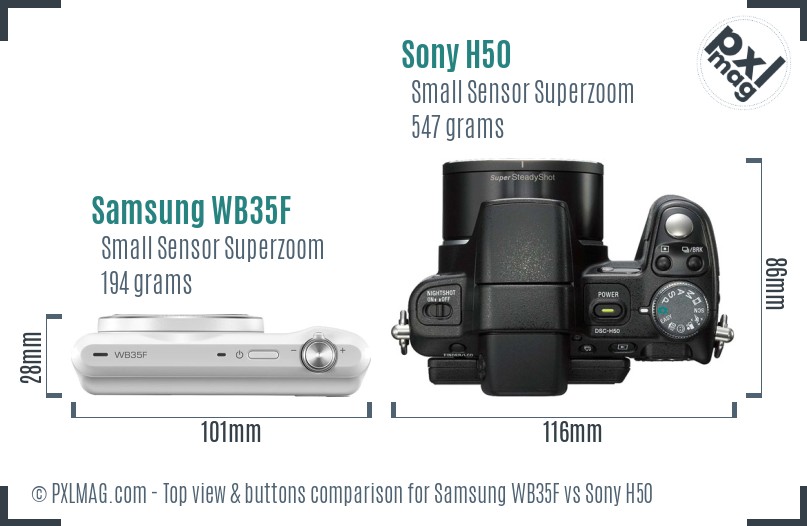 Samsung WB35F vs Sony H50 top view buttons comparison