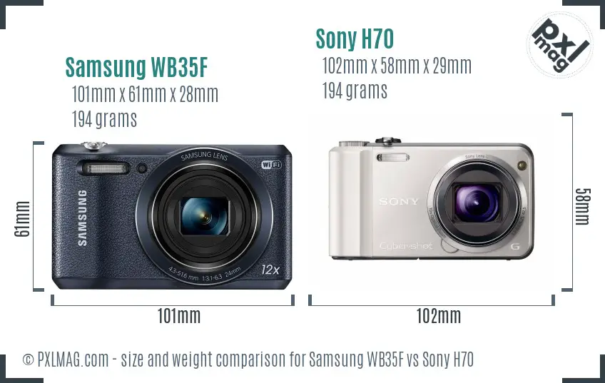 Samsung WB35F vs Sony H70 size comparison