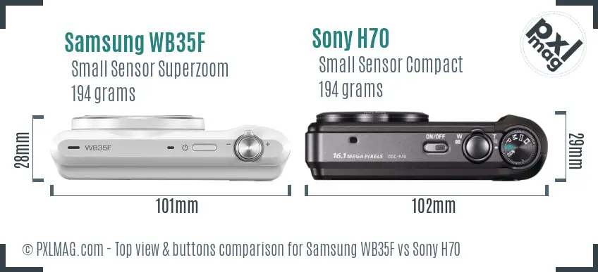 Samsung WB35F vs Sony H70 top view buttons comparison