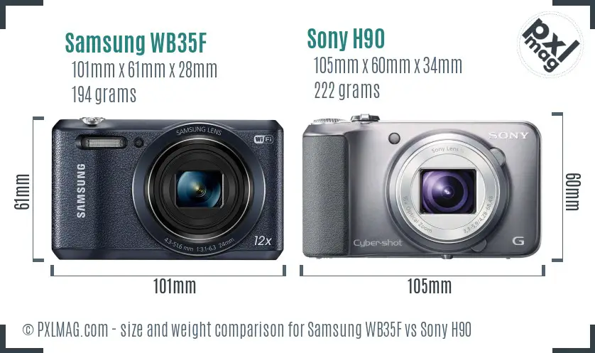 Samsung WB35F vs Sony H90 size comparison Samsung WB35F vs Sony H90 size comparison