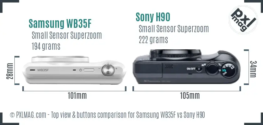 Samsung WB35F vs Sony H90 top view buttons comparison