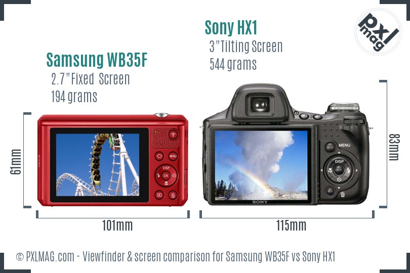 Samsung WB35F vs Sony HX1 Screen and Viewfinder comparison