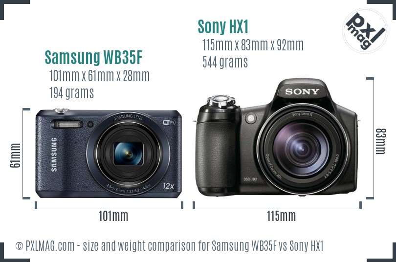 Samsung WB35F vs Sony HX1 size comparison