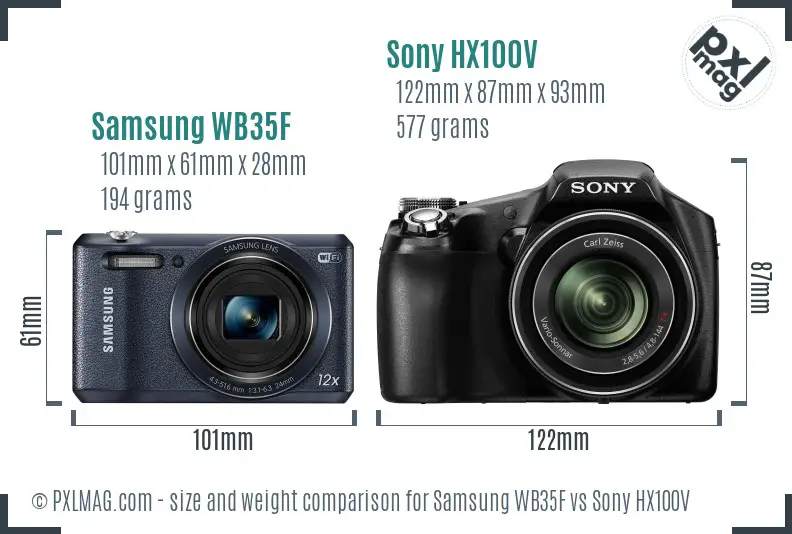 Samsung WB35F vs Sony HX100V size comparison