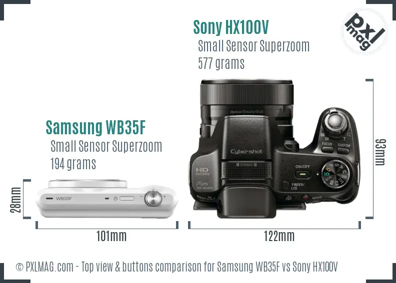 Samsung WB35F vs Sony HX100V top view buttons comparison