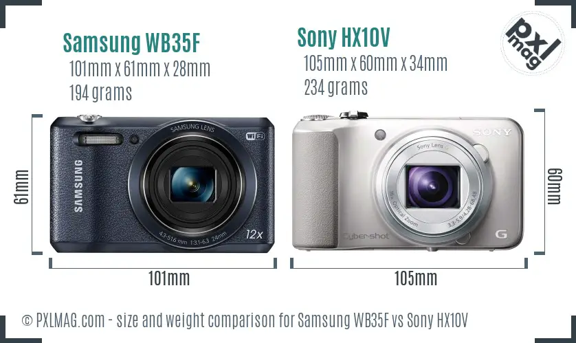 Samsung WB35F vs Sony HX10V size comparison