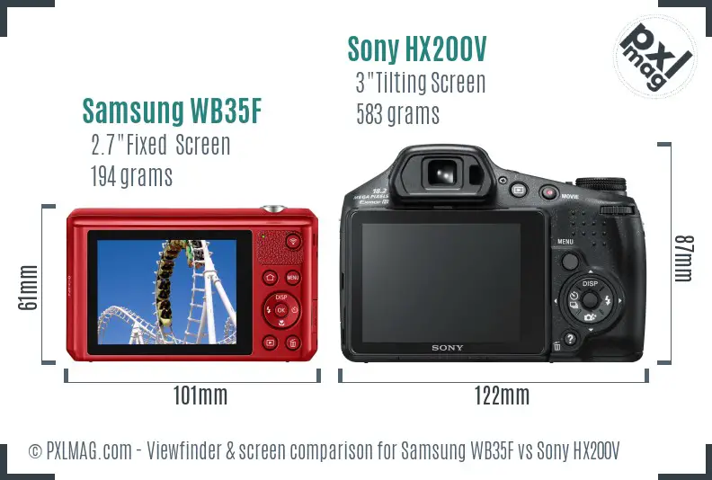 Samsung WB35F vs Sony HX200V Screen and Viewfinder comparison