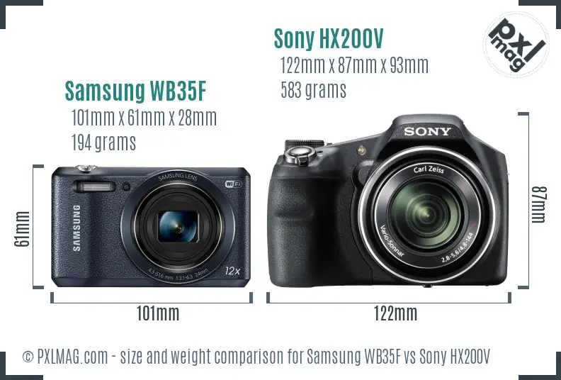 Samsung WB35F vs Sony HX200V size comparison Samsung WB35F vs Sony HX200V size comparison